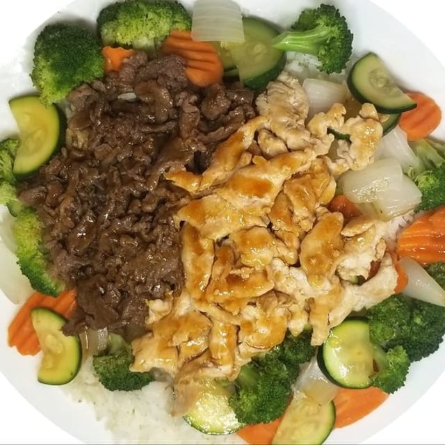 A4. Chicken & Beef Teriyaki Bowl (D).